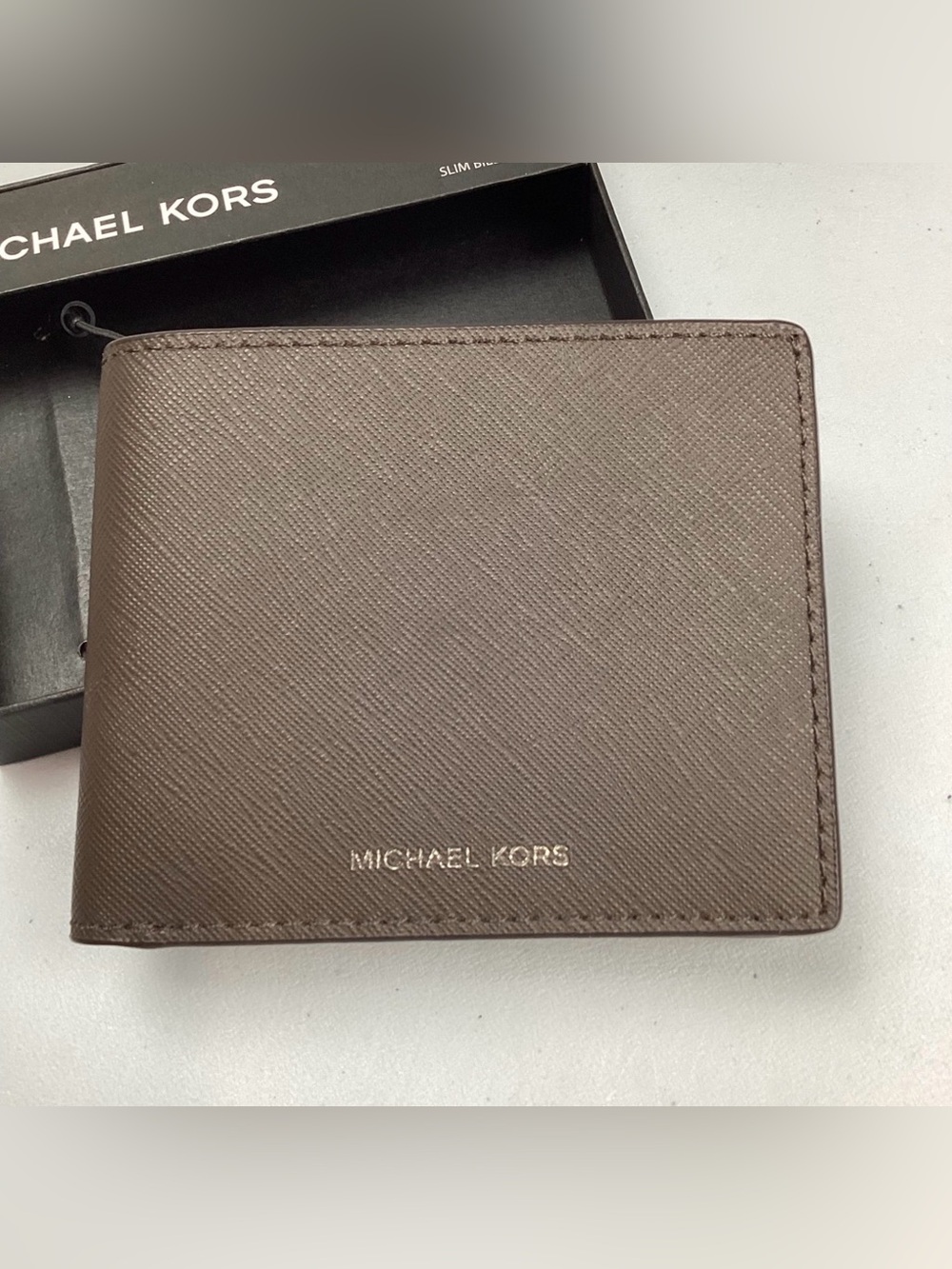 Michael Kors Andy Slim Billfold Wallet Brown Leather New With Box Retail $98 - Picture 3 of 9